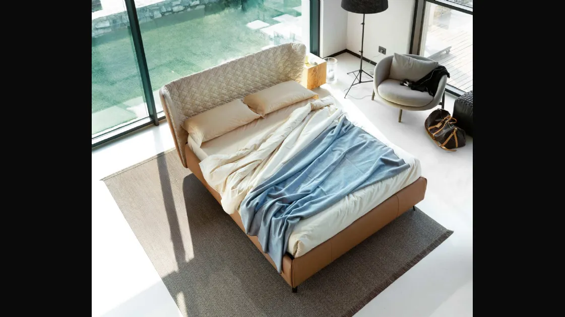 Bed in eco-leather with curved headboard and storage container Leonte by Noctis