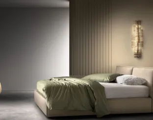 Double bed in padded fabric with Light headboard by Bside.