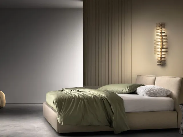 Double bed in padded fabric with Light headboard by Bside.