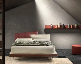 Upholstered leather bed with Link headboard by Bside.