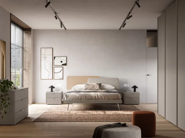 Double bed Loli Night 18 in upholstered fabric and textured Arena by Orme.