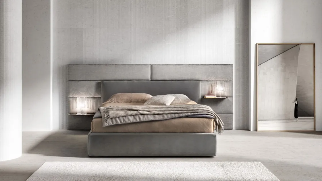 Upholstered fabric bed with Match Programm headboard by Bside.