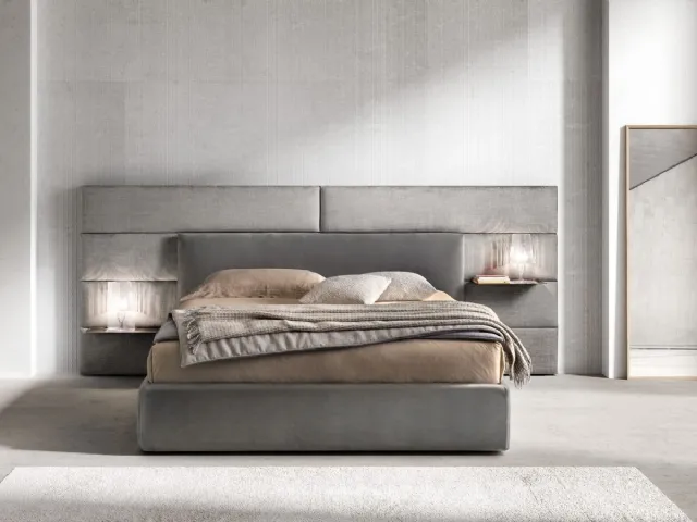 Upholstered fabric bed with Match Programm headboard by Bside.