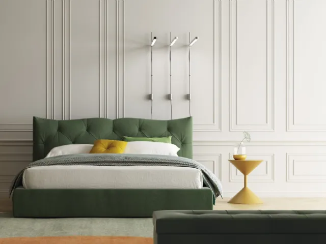 Fabric bed with quilted Meneo design and storage container by Biba Salotti.