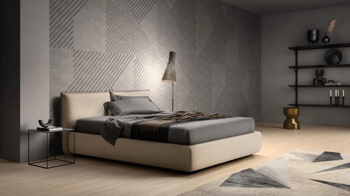 Upholstered fabric bed with modern mattress-like finish by Bside.