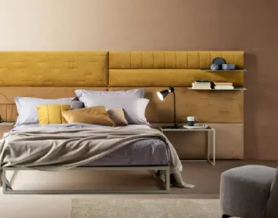 Bed with important headboard in fabric Wall Panels by Bside.