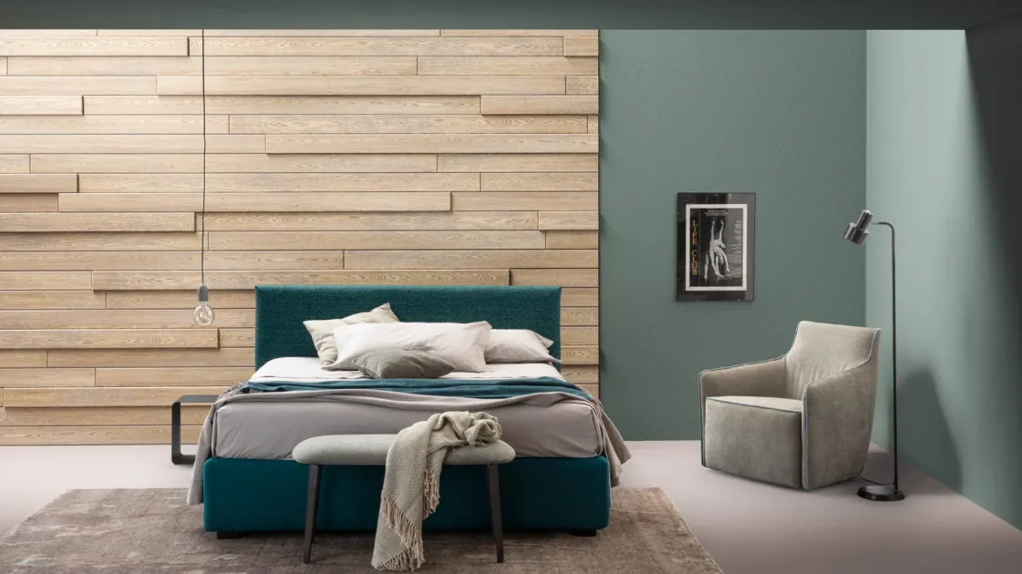 Double bed in fabric with Plain headboard by Bside.