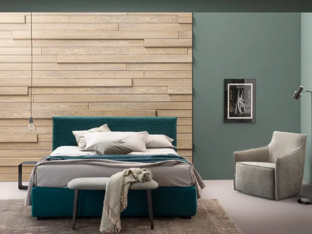 Double bed in fabric with Plain headboard by Bside.
