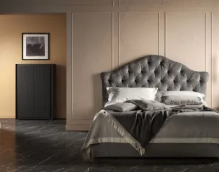 Wooden bed frame with quilted fabric and shaped headboard Queen by Bside.