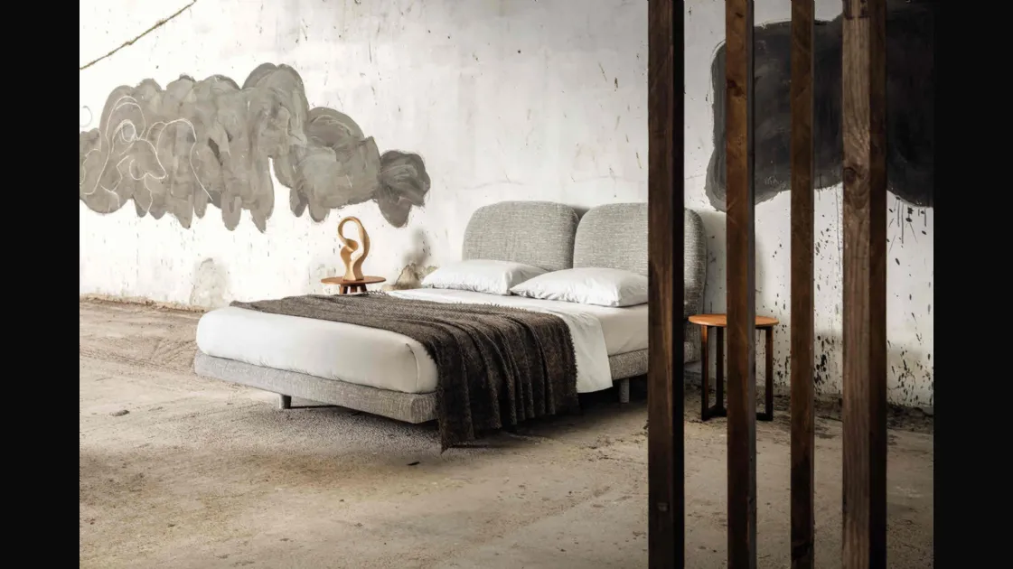 Double bed completely upholstered in Veneran's Robin fabric.