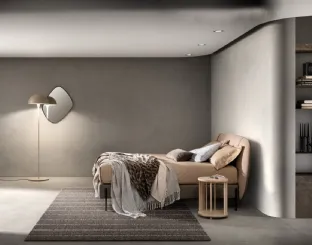 Fabric bed with headboard set by Bside.