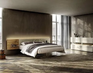 Bed with wooden headboard Steel 1717 by Lago