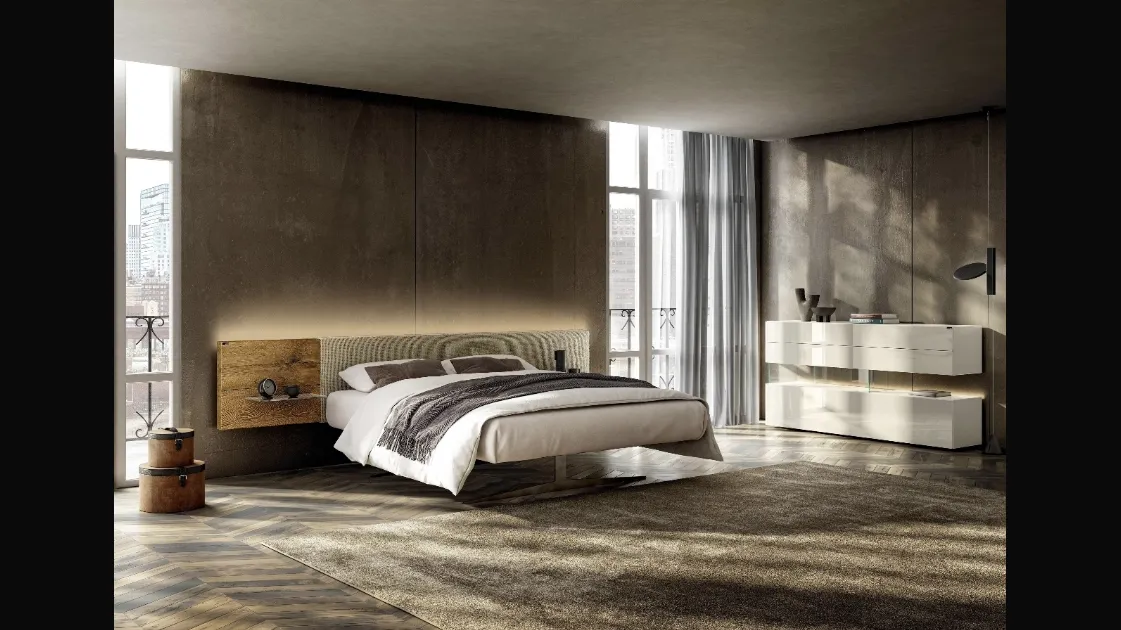 Bed with wooden headboard Steel 1717 by Lago