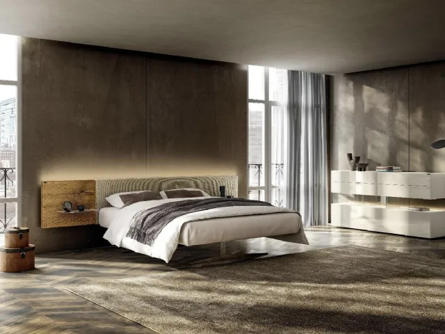 Bed with wooden headboard Steel 1717 by Lago