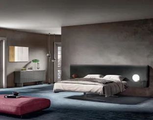 Steel bed 1747 with upholstered velvet headboard by Lago