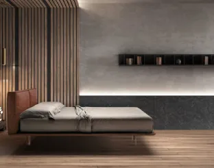 Fabric bed with padded headboard and transparent Stylish feet by Bside.