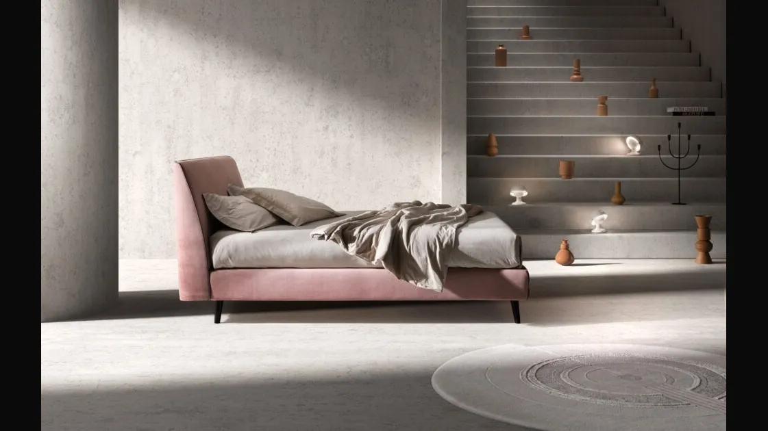 Wooden bed frame completely padded and upholstered in Time fabric by Bside.