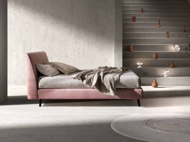 Wooden bed frame completely padded and upholstered in Time fabric by Bside.