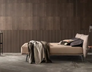 Double bed in fabric with Warp headboard by Bside.