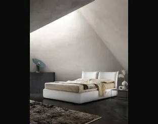 Upholstered fabric bed with Zen headboard by Bside.