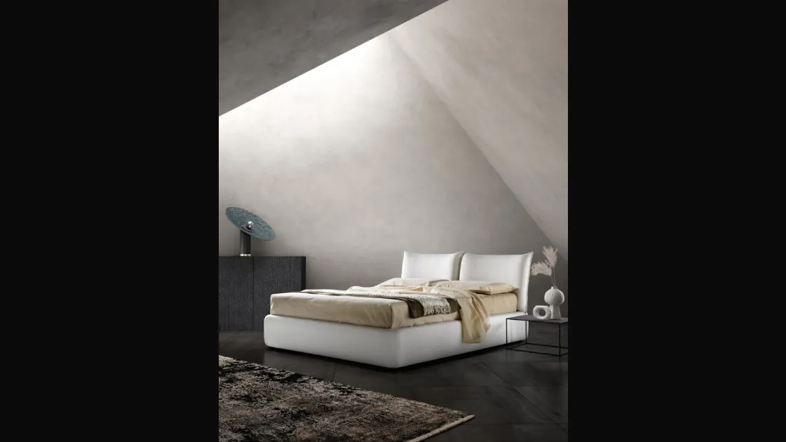 Upholstered fabric bed with Zen headboard by Bside.