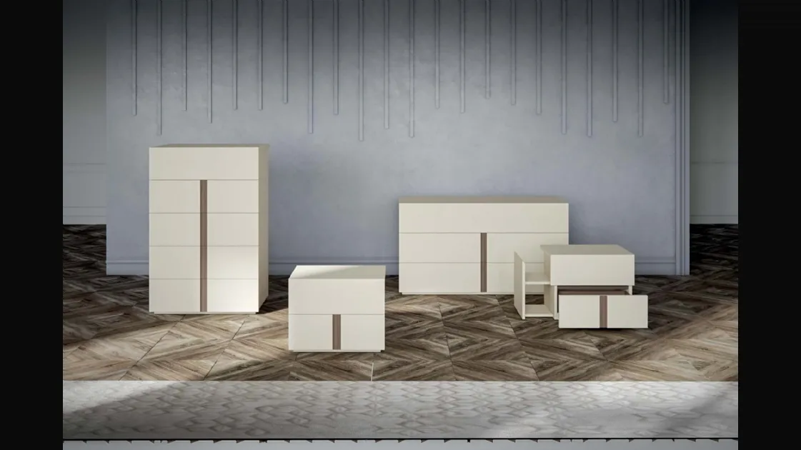 Night Square group in matt lacquered finish with Veneran wood insert