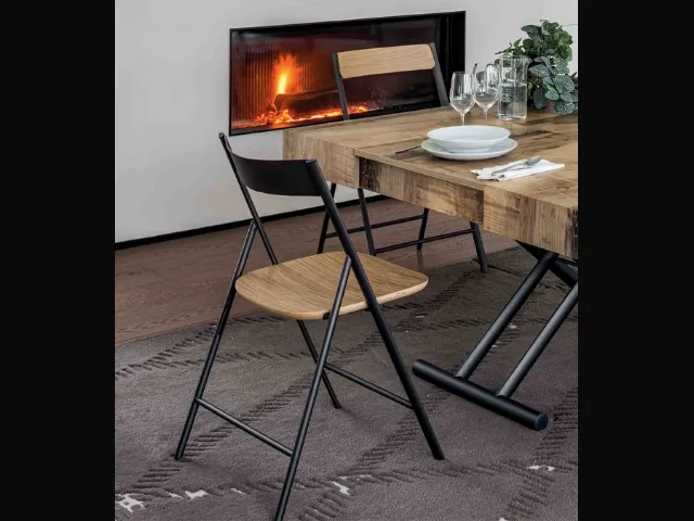 Folding chair Jolie in metal with wooden seat by Altacom