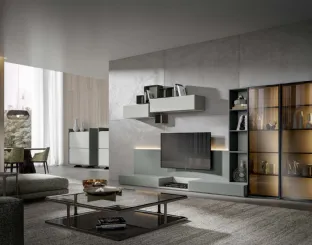 Wall unit Module 04 in Smoked and Ash Matte lacquer with Veneran display cases.