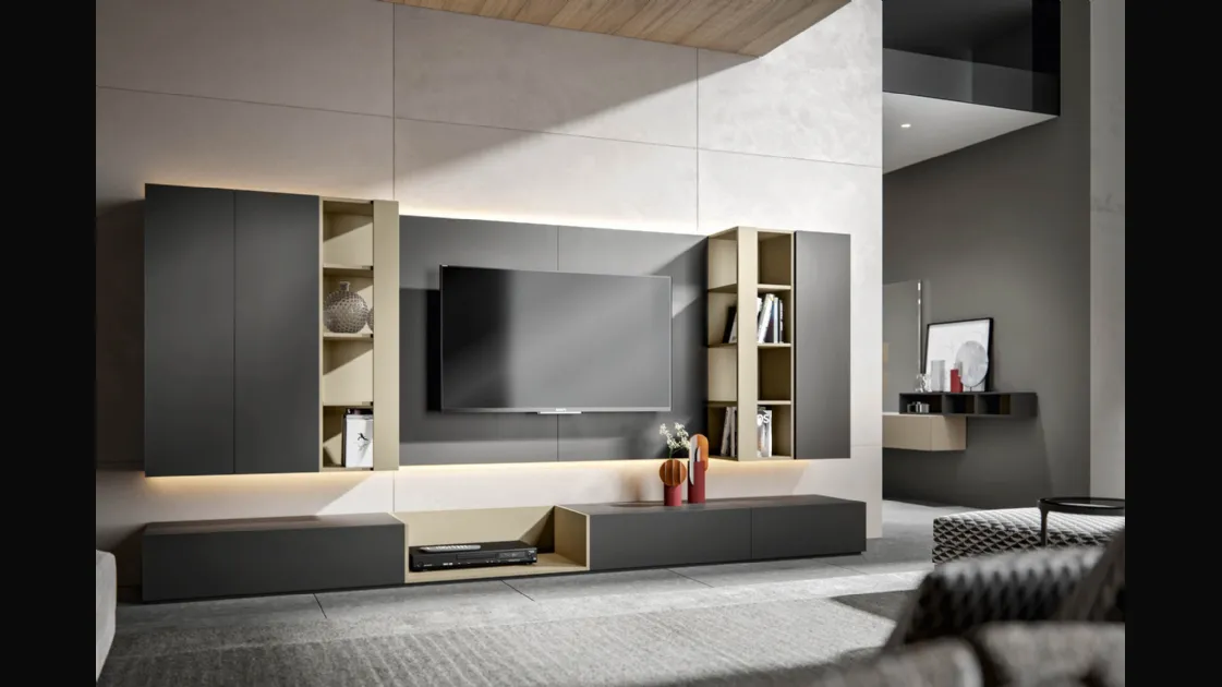 Wall unit Modulo 07 in matte Anthracite lacquered finish by Veneran.