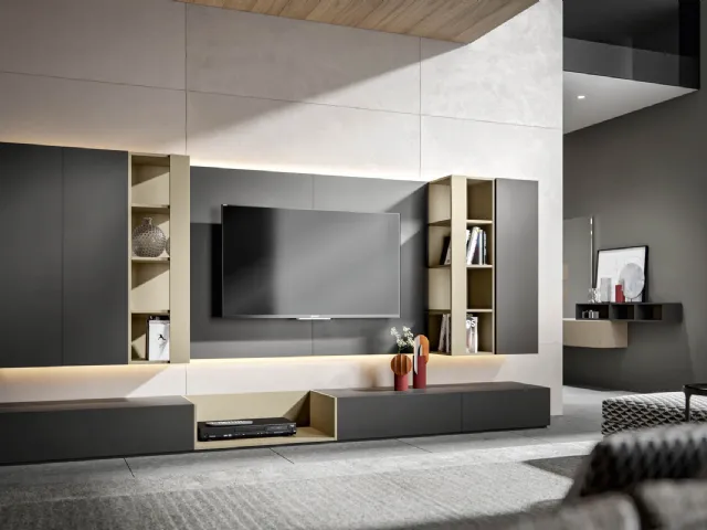 Wall unit Modulo 07 in matte Anthracite lacquered finish by Veneran.