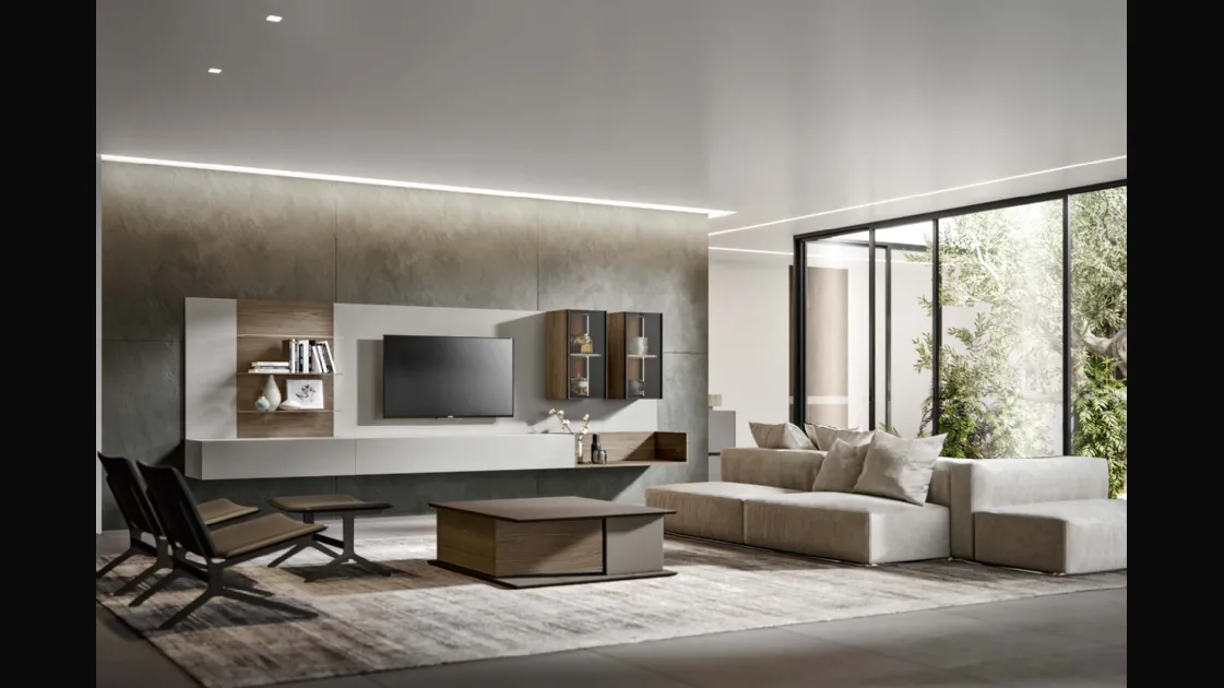 Modular Wall Unit Module 09 in Ossidized Brown Ashwood and Matte Ash Lacquer by Veneran.