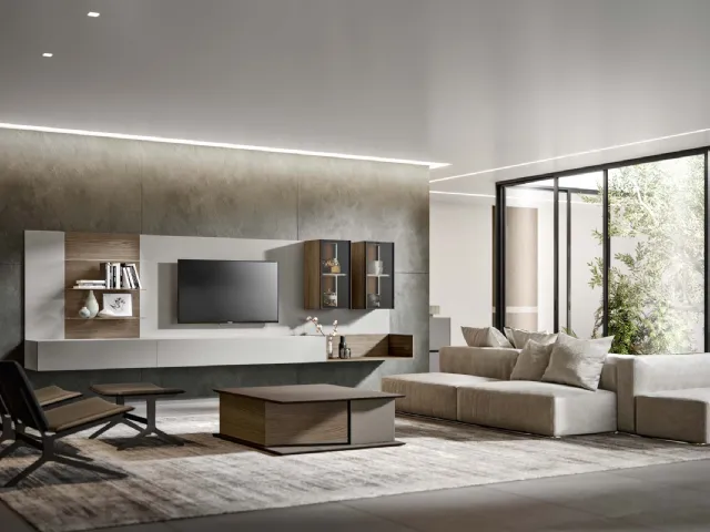 Modular Wall Unit Module 09 in Ossidized Brown Ashwood and Matte Ash Lacquer by Veneran.
