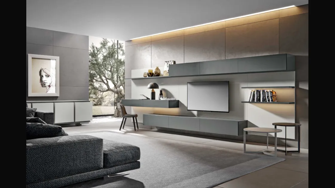 Modulo 10 wall unit in smoked and matte ash lacquered finish by Veneran.