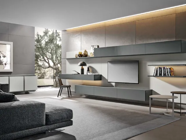 Modulo 10 wall unit in smoked and matte ash lacquered finish by Veneran.