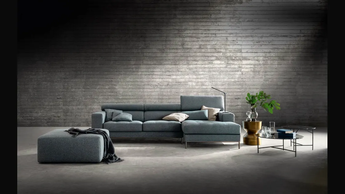 Sofa with peninsula and removable seats in Alter Special fabric by Samoa