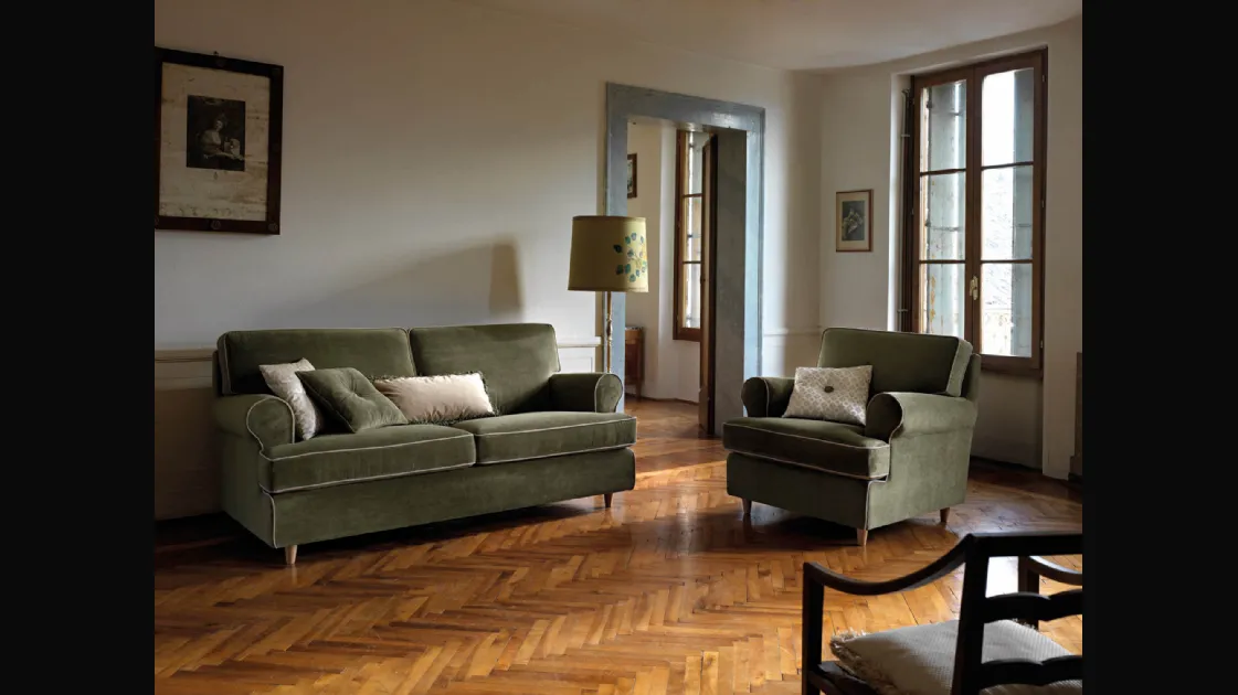 Linear fabric living room set in Atena by Samoa.
