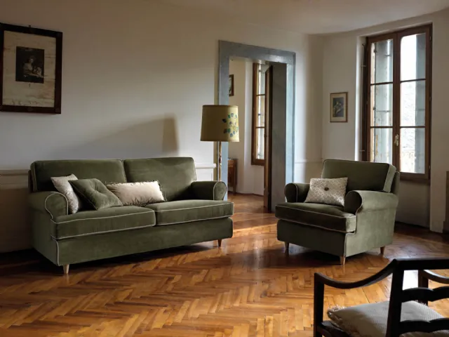 Linear fabric living room set in Atena by Samoa.