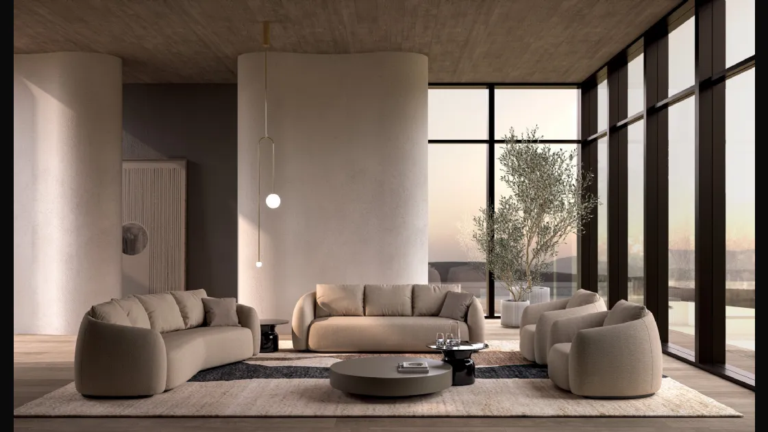 Biba Salotti's Luna upholstered fabric living room.