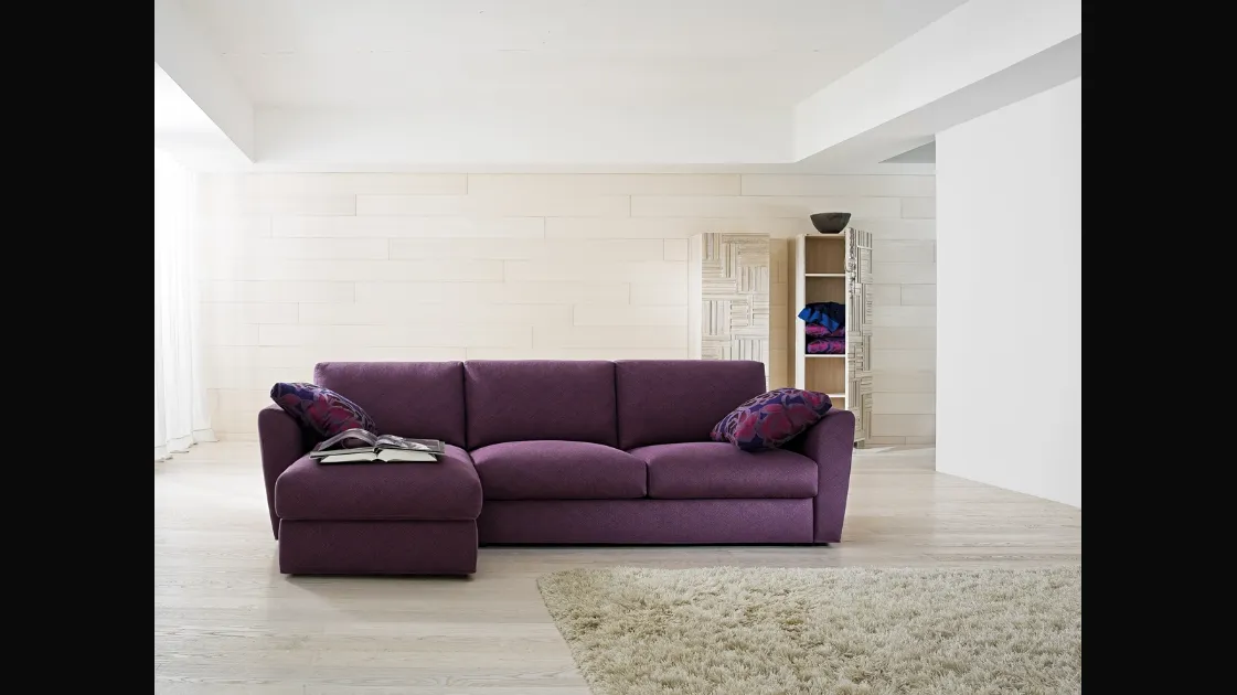 Fabric sofa bed with chaise longue Vicky by Samoa.