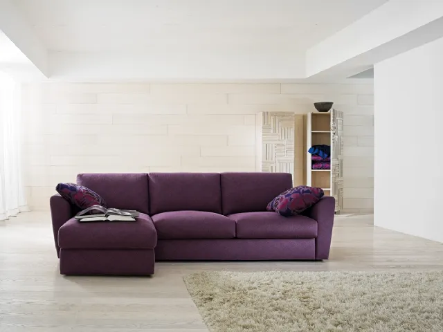 Fabric sofa bed with chaise longue Vicky by Samoa.