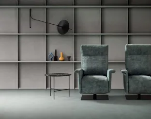 Fabric armchair Fluf Relax by Samoa with reclining backrest and footrest.