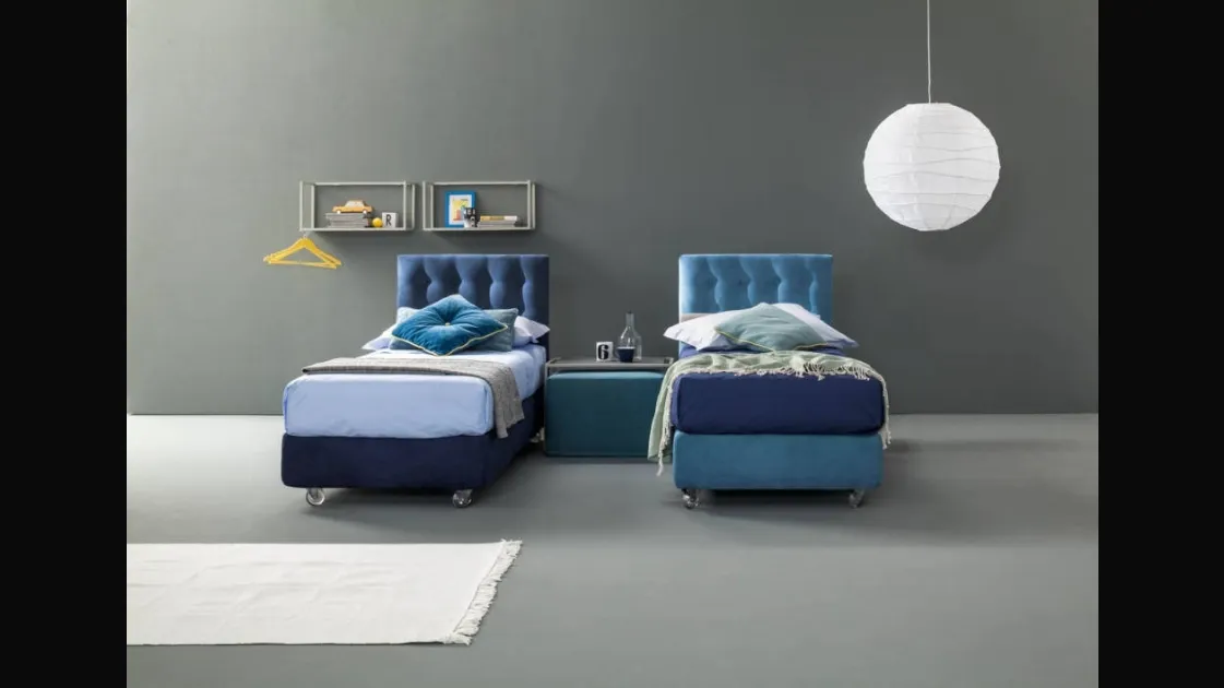 Single bed in upholstered fabric with quilted Aster headboard by Bside.