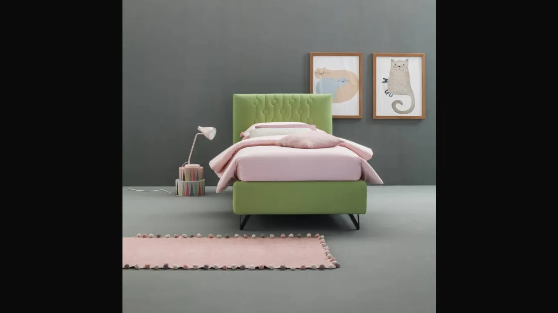 Modern single bed in fabric with Loop headboard by Bside