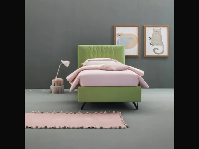 Modern single bed in fabric with Loop headboard by Bside