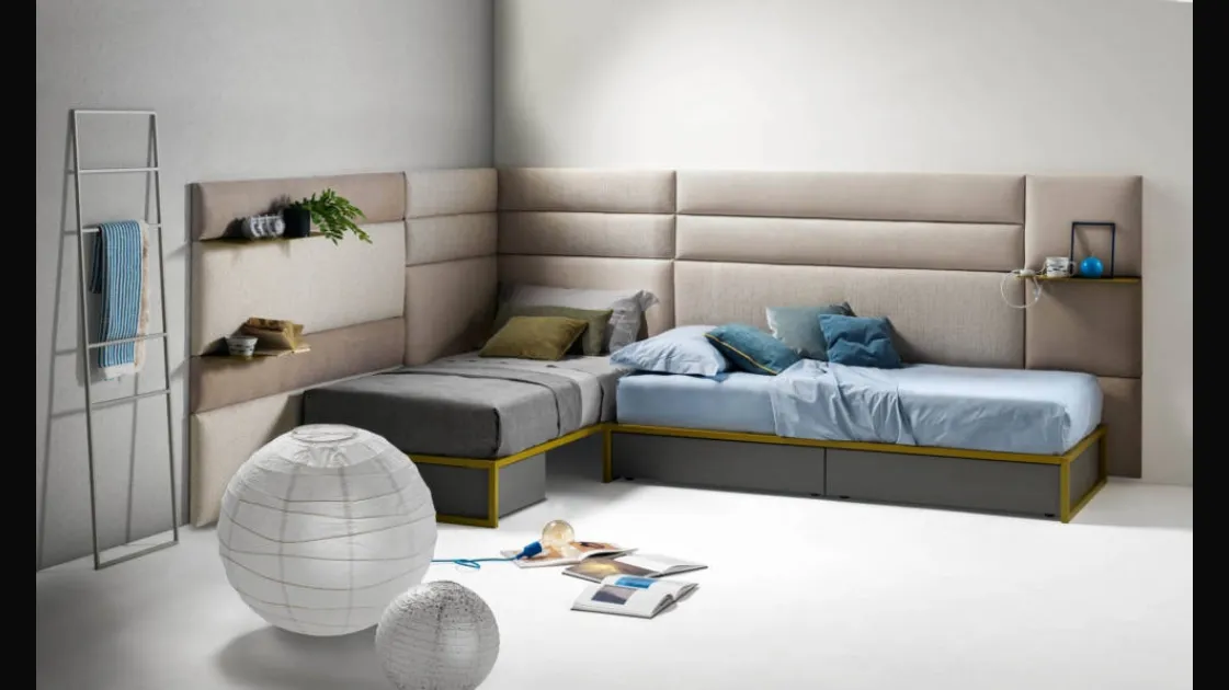 Single bed with sommier and Bside fabric Wall Panels