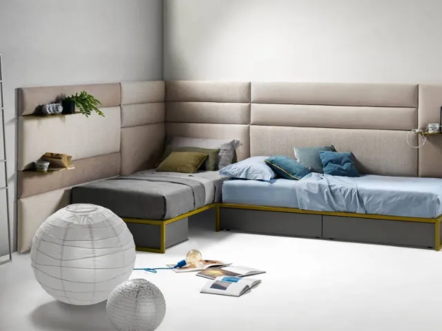 Single bed with sommier and Bside fabric Wall Panels