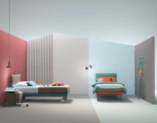 Single bed in fabric with Plain headboard by Bside.