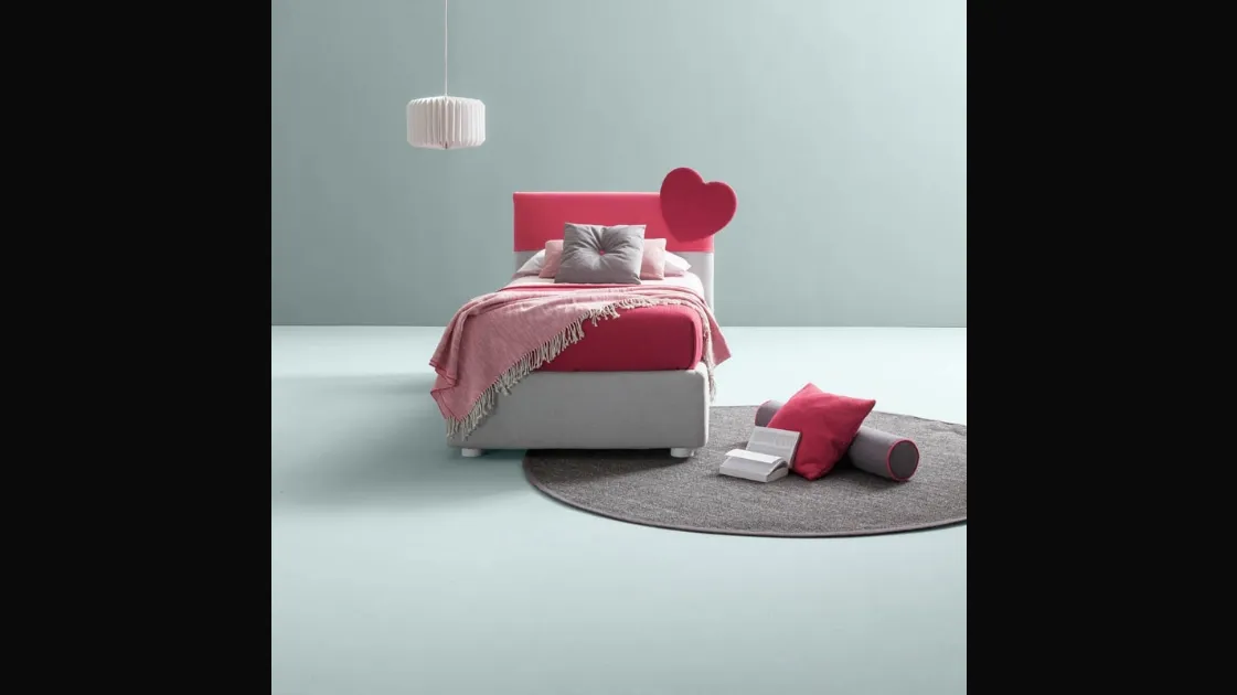Single fabric bed with a plain heart headboard by Bside.