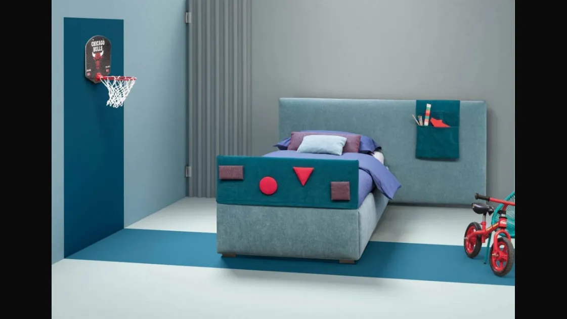 Single bed in fabric with headboard and Plain decorations by Bside.
