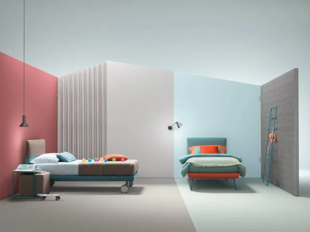 Single bed in fabric with Plain headboard by Bside.